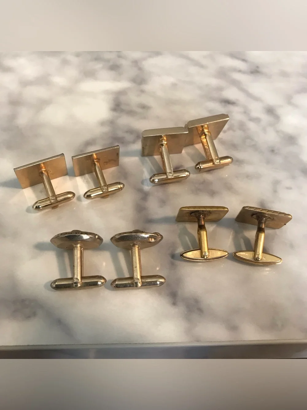 Vintage Swank Gold Tone Cufflinks Lot 4 Pairs Bullet Back Mid Century Geometric